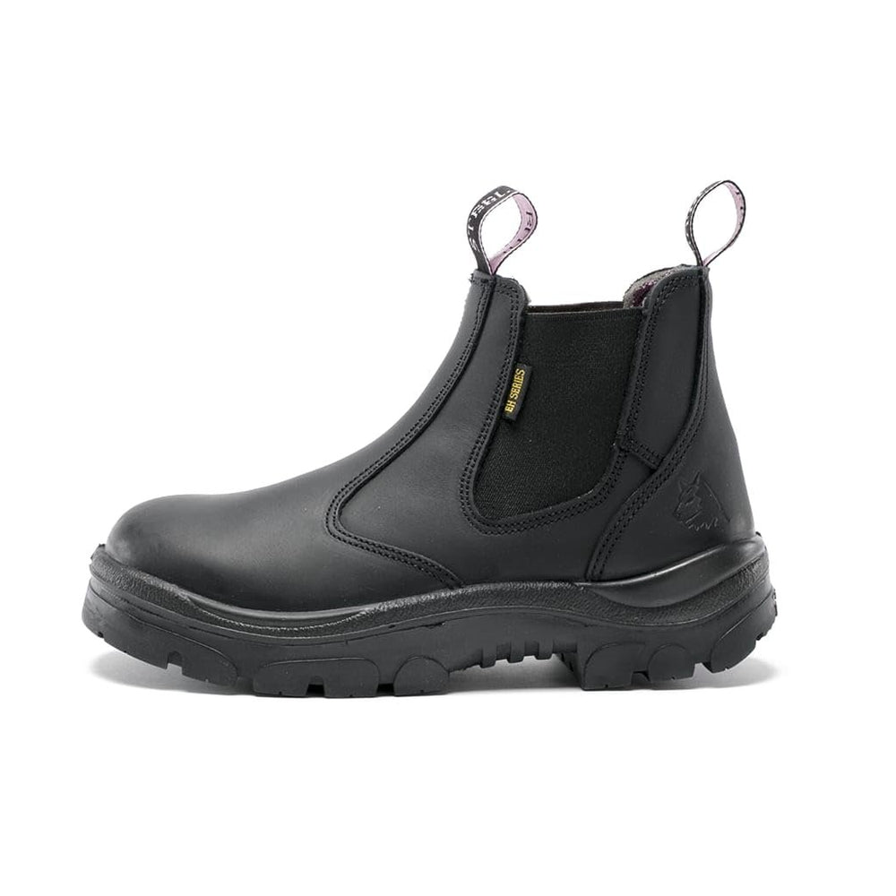 
                  
                    Side of Steel Blue Hobart Ladies Pull-On Work Boot in Black
                  
                