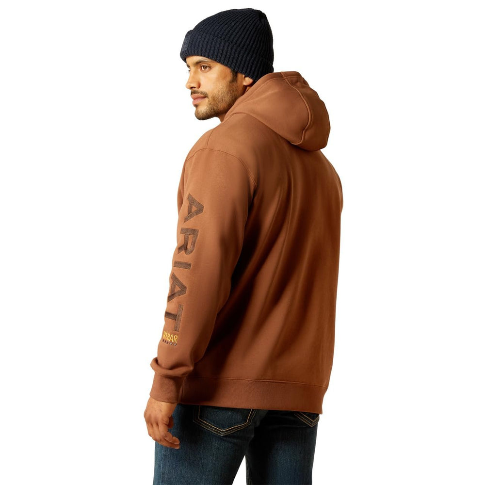 
                  
                    Side Back View of Ariat Men's Rebar Graphic Hoodie in Aztec/Coffee Bean
                  
                
