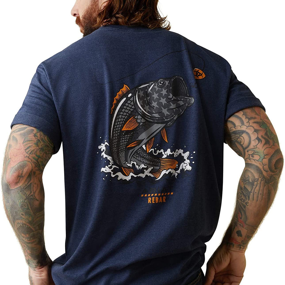 
                  
                    Back of Ariat Men's Rebar Cotton Strong American Bass T-Shirt in Navy Heather
                  
                