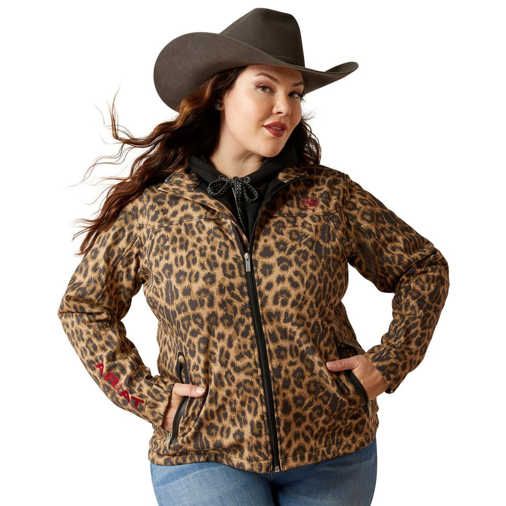 
                  
                    Woman Wearing Ariat Women's New Team Softshell Print Jacket in Lila Leopard
                  
                