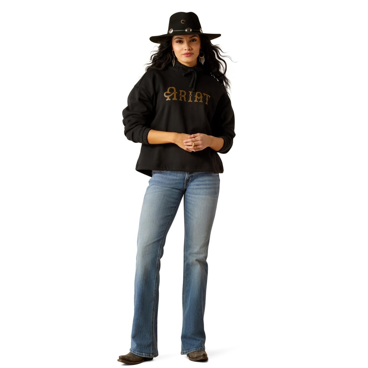 Model Wearing Ariat Women's Essential Hoodie in Black