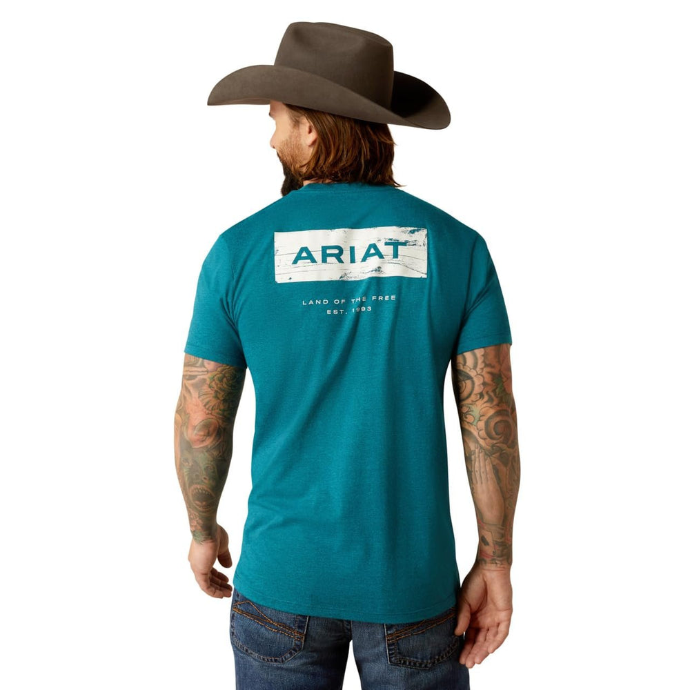 
                  
                    Back of Ariat Men's Stacks T-Shirt in Cyan
                  
                