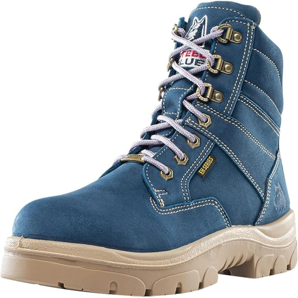 
                  
                    Angled Front View of Steel Blue Southern Cross Ladies Safety Boot in Blue
                  
                