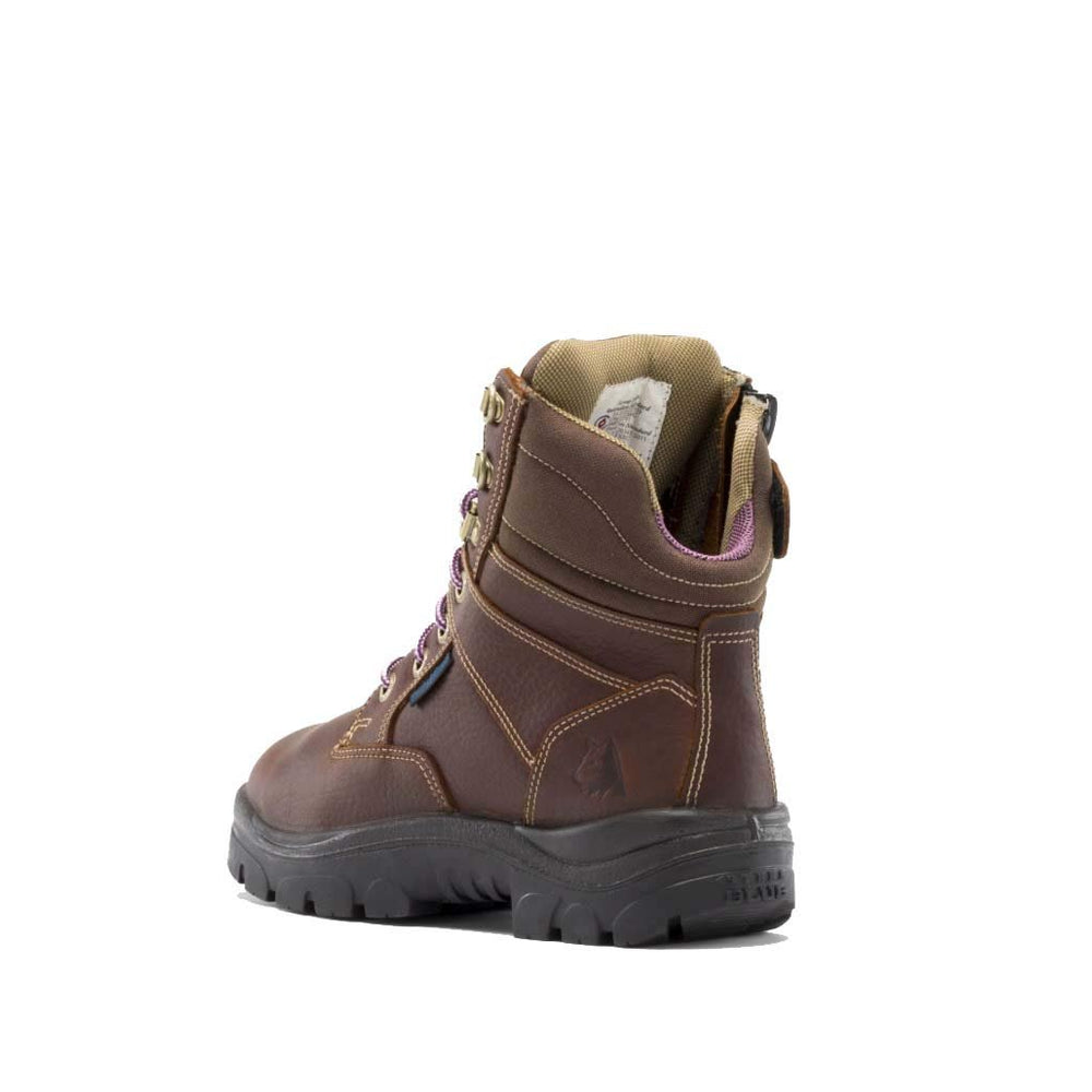 
                  
                    Angled Back View of Steel Blue Southern Cross Zip Ladies: Met / PR Midsole Work Boot in Oak
                  
                