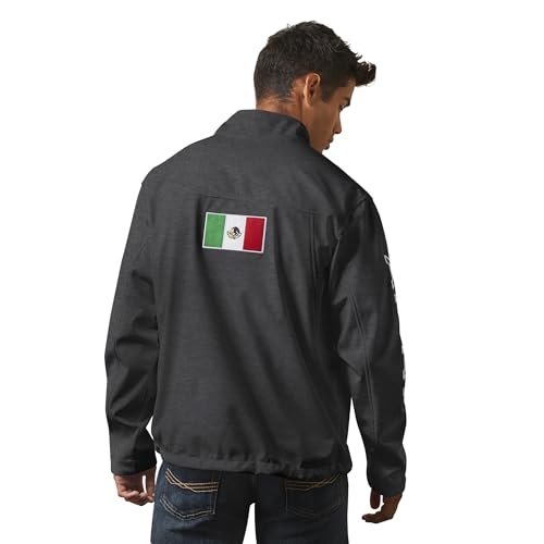 Back of Ariat Men's Classic Team Softshell Mexico Jacket in Charcoal
