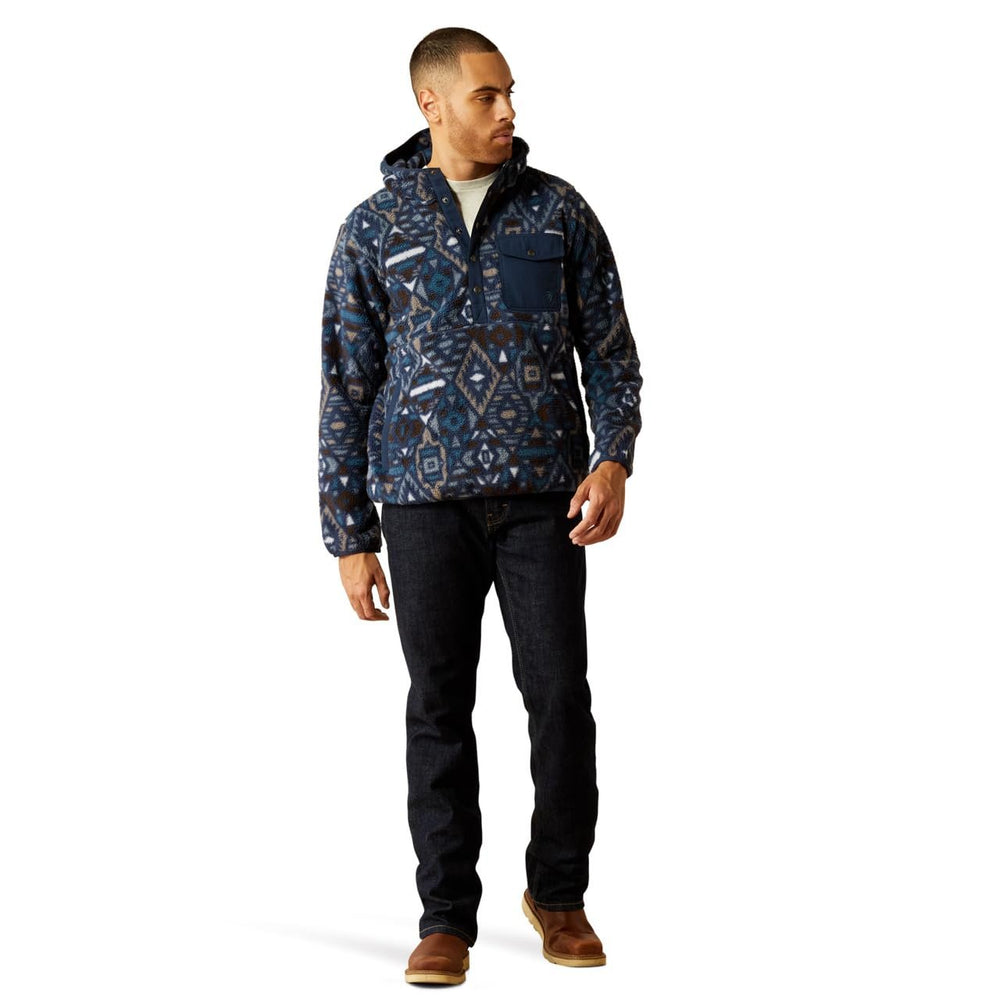 
                  
                    Man Wearing Ariat Men's Polar Bear Fleece Hoodie in Navy Southwest
                  
                