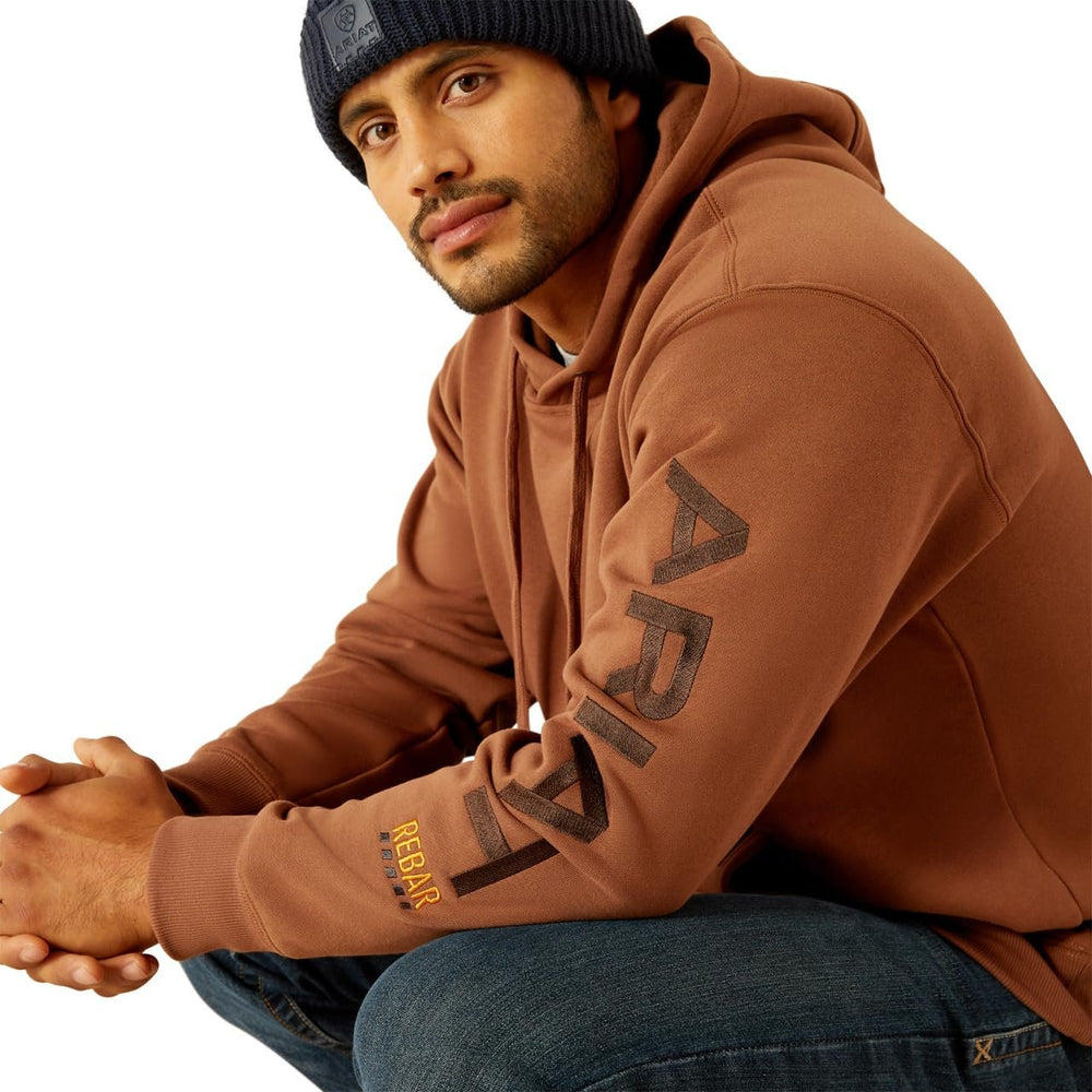 
                  
                    Close-up of Ariat Men's Rebar Graphic Hoodie in Aztec/Coffee Bean
                  
                