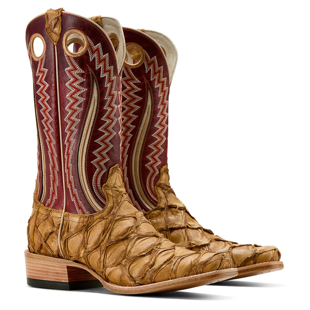 
                  
                    Pair of Ariat Men's Futurity Fame Narrow Cutter Toe Cowboy Boots, Saddle Brown Pirarucu
                  
                