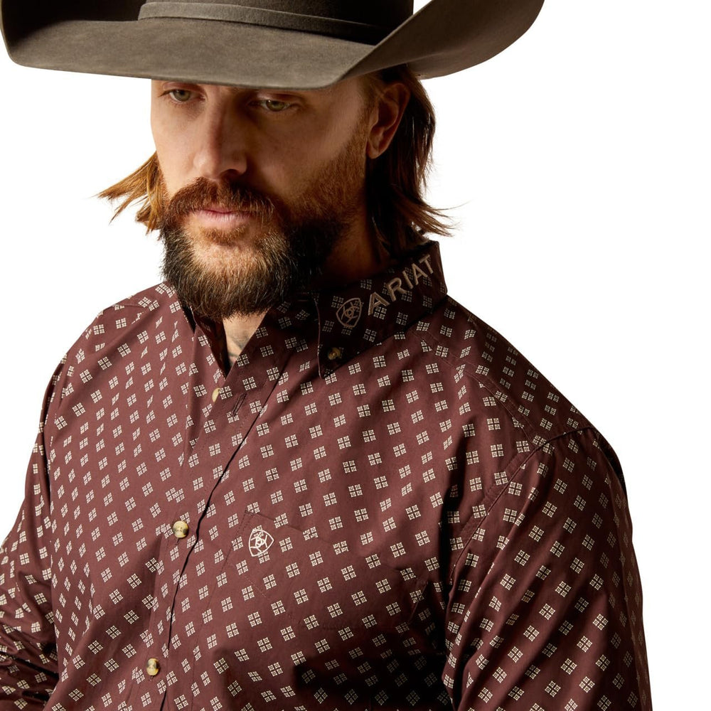 
                  
                    Close-up of Collar of Ariat Men's Team Koen Fitted Shirt in Brown/Tan
                  
                