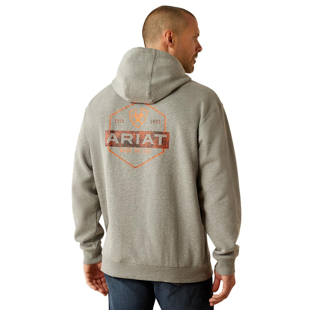 Back of Ariat Men's Bold Hex Hoodie in Gray Heather