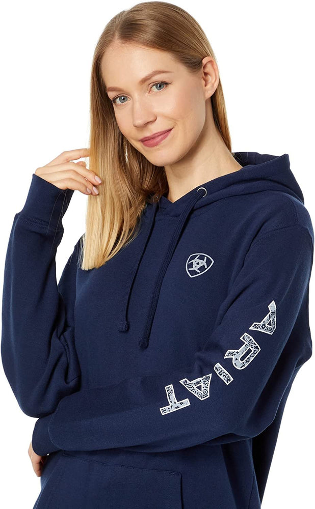 
                  
                    Model Wearing Ariat Women's Logo Hoodie in Navy Eclipse
                  
                