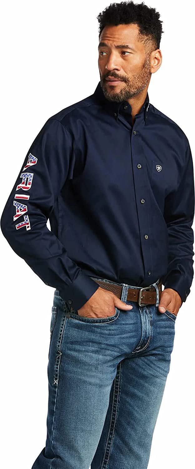 Ariat Men's Team Logo Twill Classic Fit Shirt in Navy/Stars