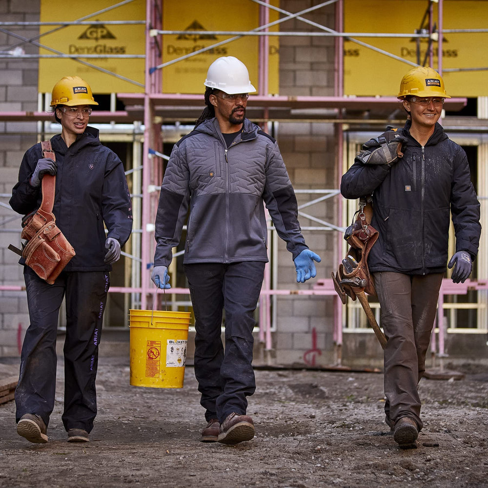 
                  
                    Worker at a Construction Site, Wearing Ariat Men's Rebar Cloud 9 Insulated Jacket in Rebar Grey
                  
                