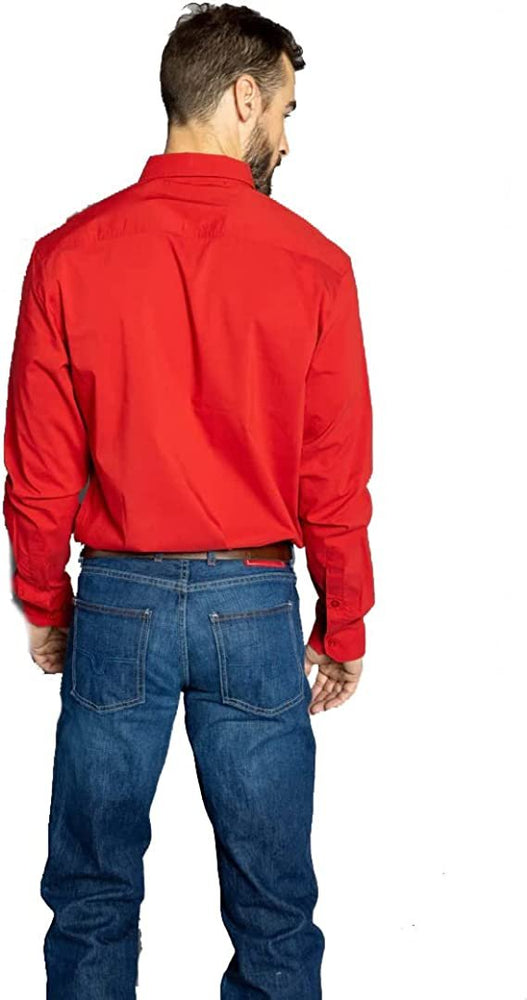 
                  
                    Back of Kimes Ranch Men's KR Team Dress Shirt in Red
                  
                