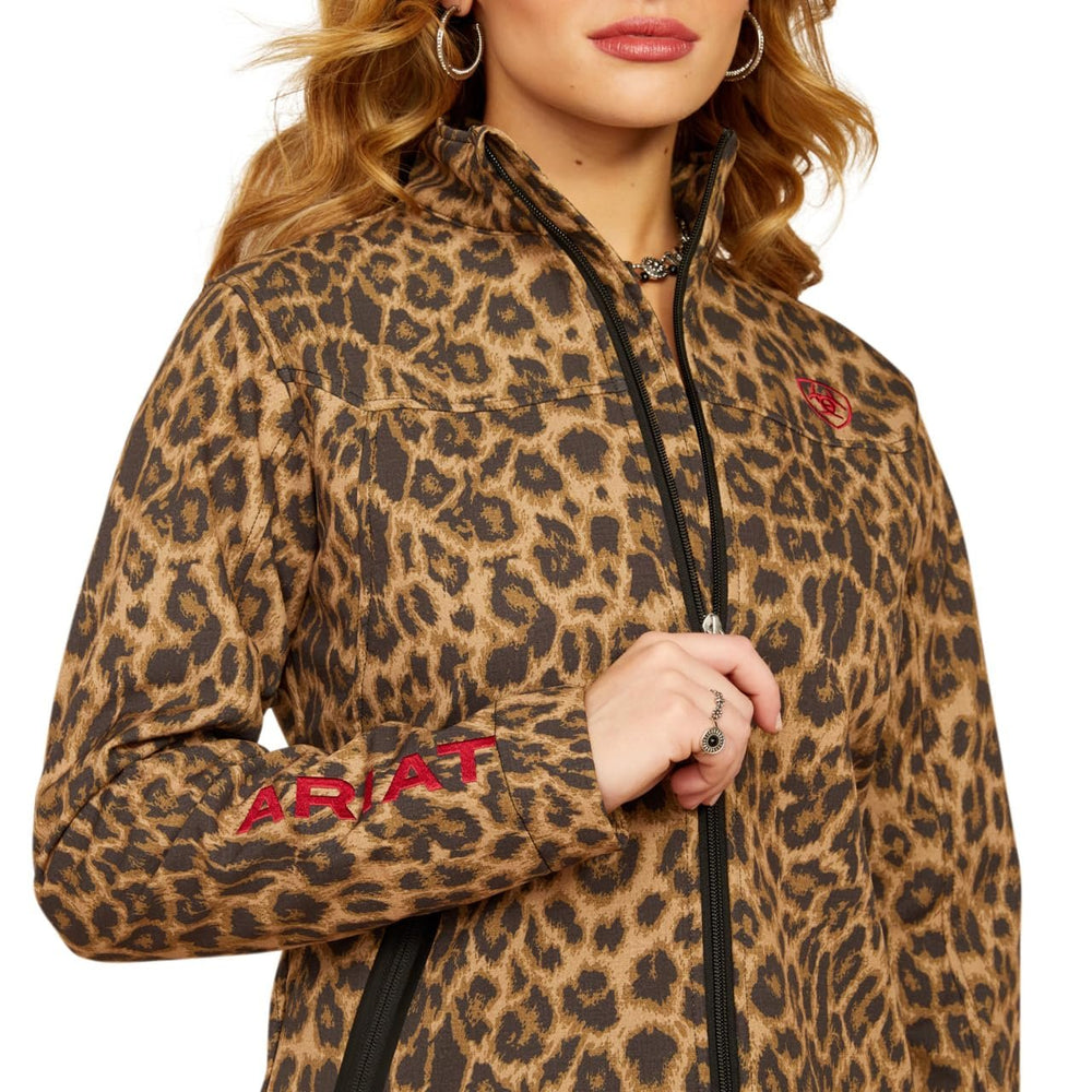 
                  
                    Front of Ariat Women's New Team Softshell Print Jacket in Lila Leopard
                  
                