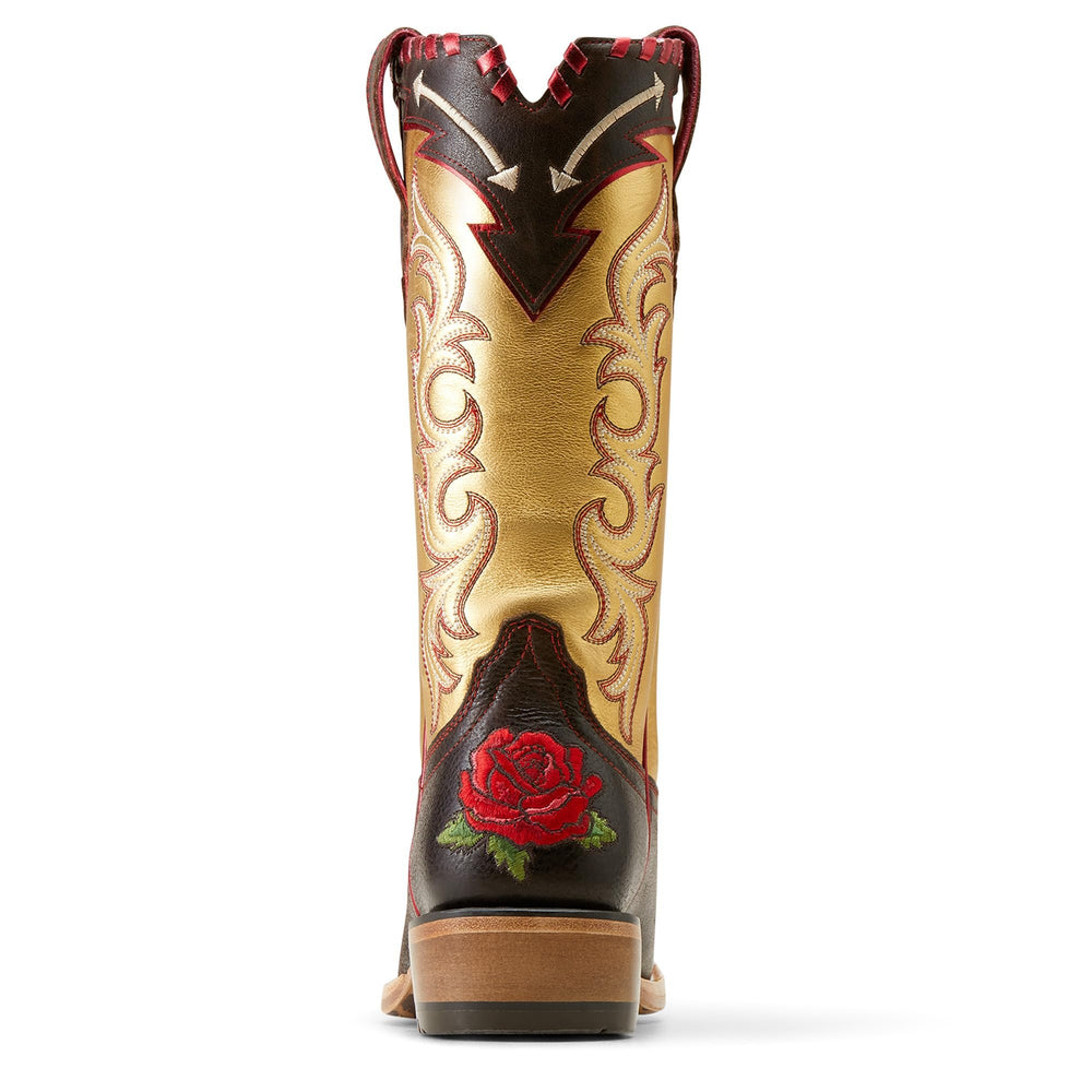 
                  
                    Back of Ariat Women's Futurity Rodeo Quincy Cutter Toe Western Boot, Toffee Crunch/Range Riding Ruby
                  
                