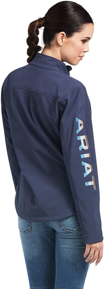 
                  
                    Back of Ariat Women's New Team Softshell Jacket in Blue Nights/Desert Dusk Serape
                  
                