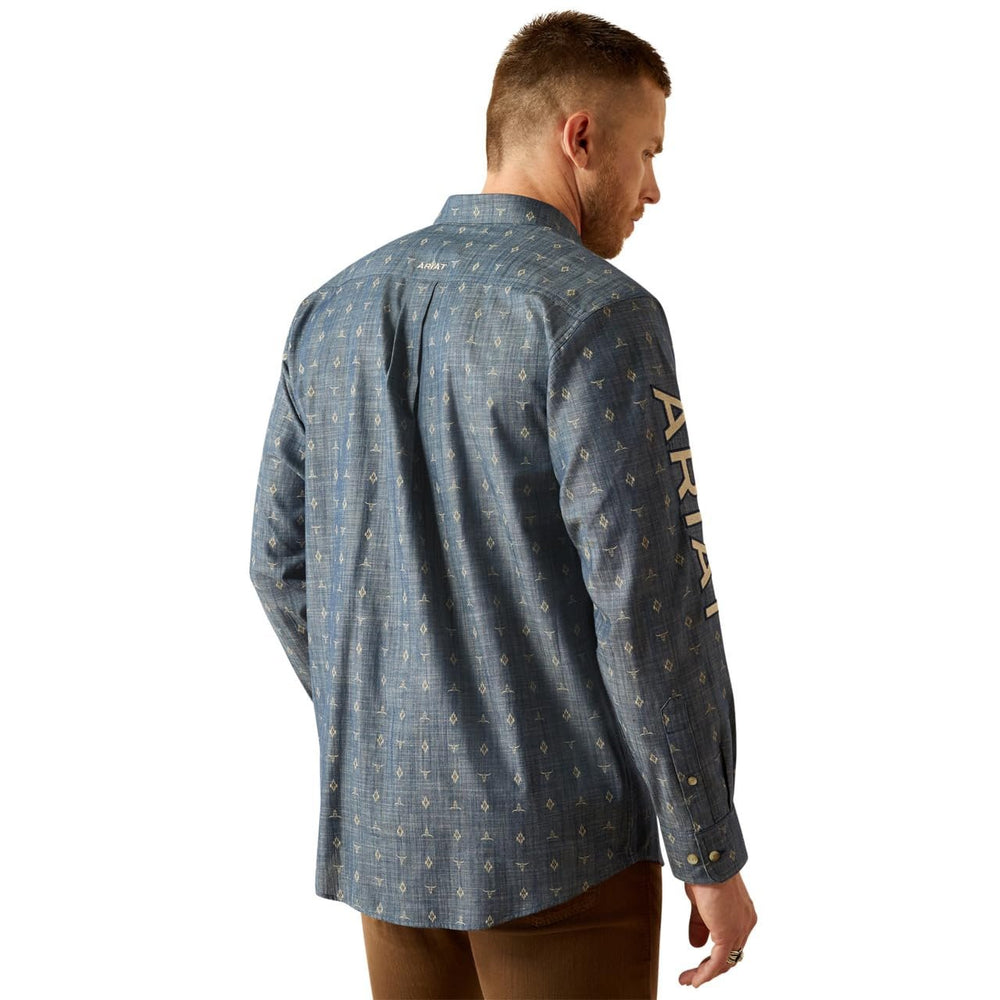 
                  
                    Back of Ariat Men's Team Philibert Classic Fit Shirt in Chambray Blue/Khaki
                  
                