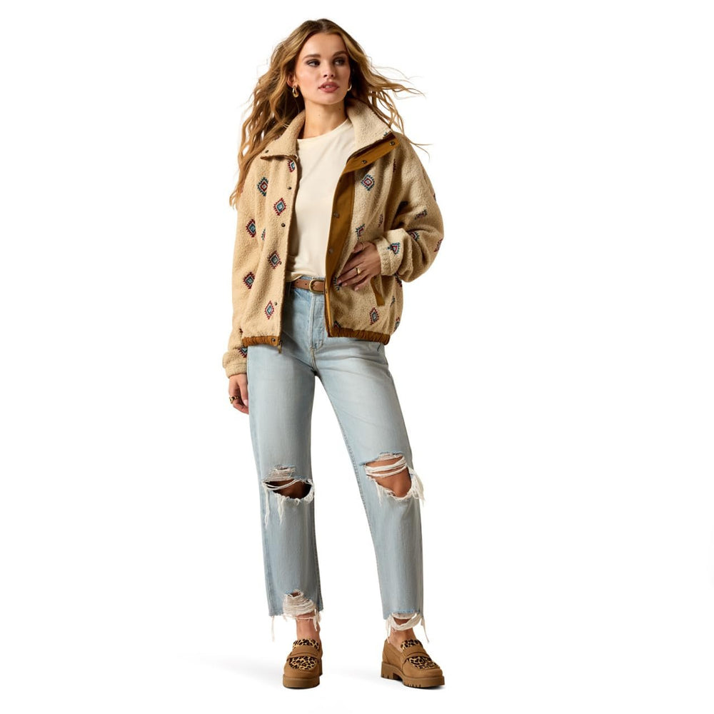 
                  
                    Woman wearing Ariat Women's Sherpa Blocked Jacket in Southwest Embroidered Motif
                  
                