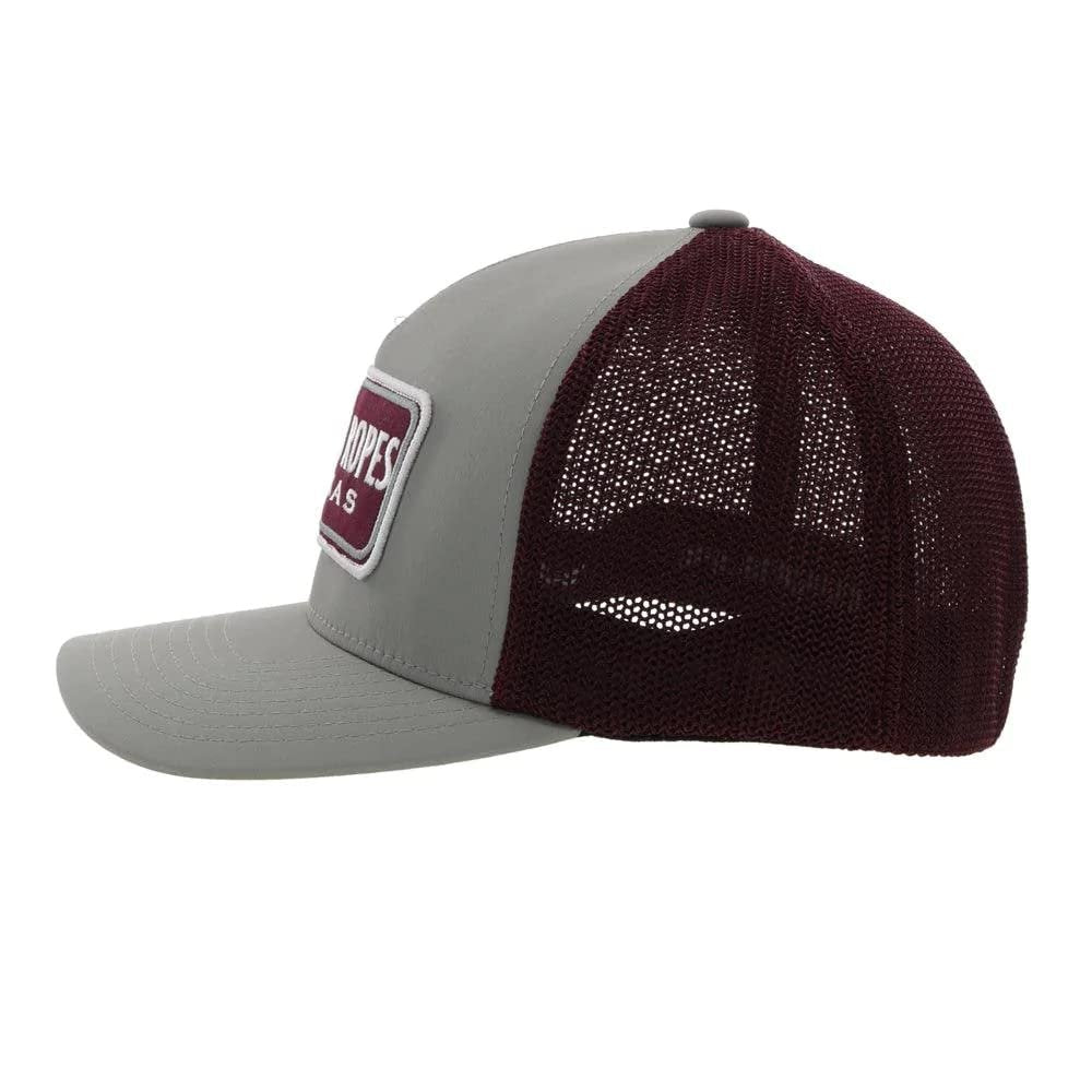 Side profile of Hooey Grey/Maroon Flexfit Mesh Back Hat