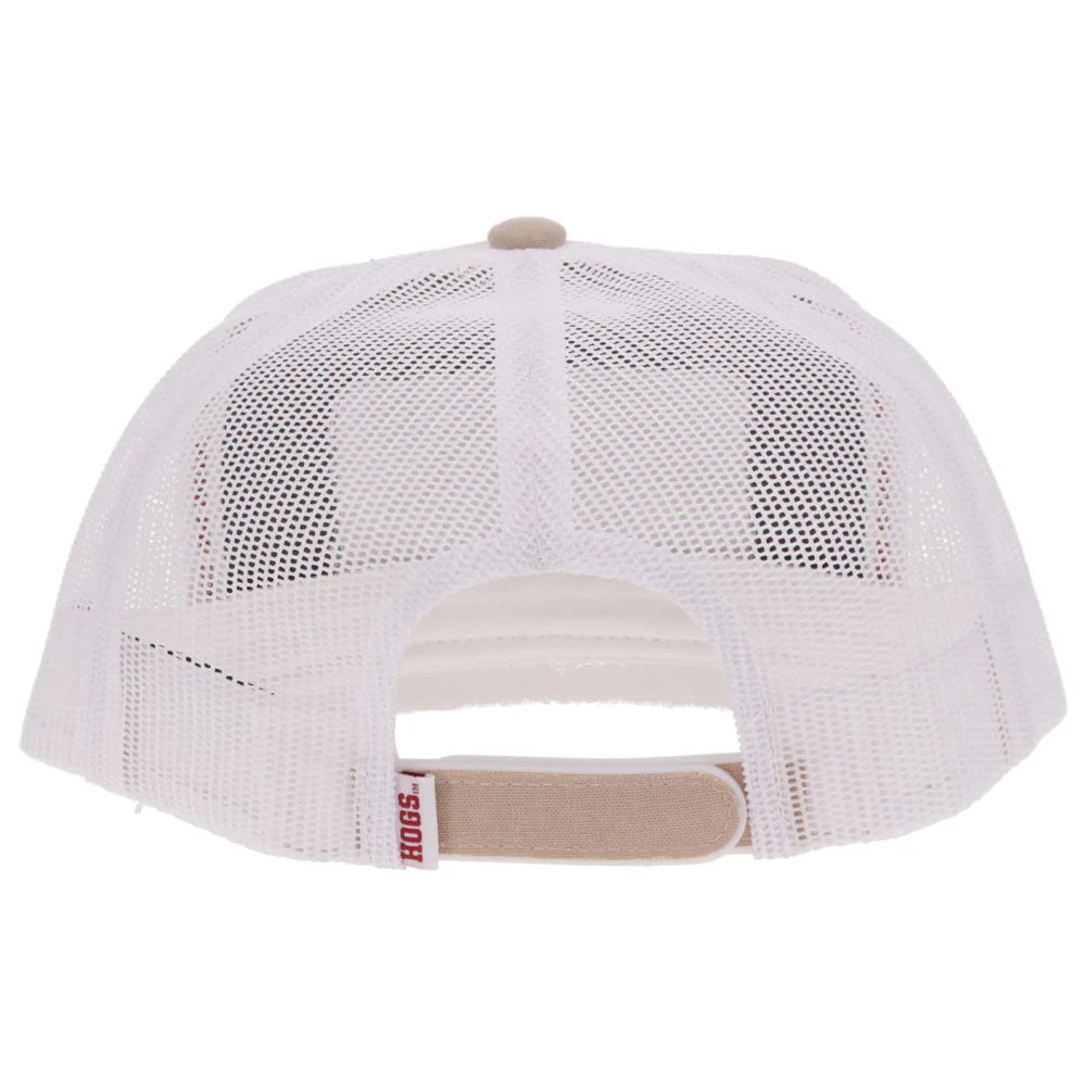 Back of Hooey University of Arkansas Snapback Hat, Tan/White