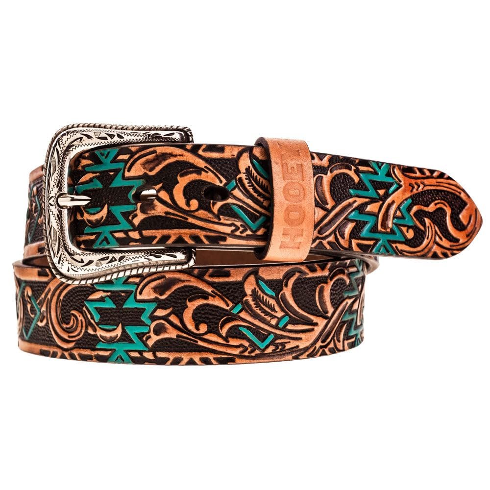 Decorative belt with intricate patterns and a prominent buckle on a white background