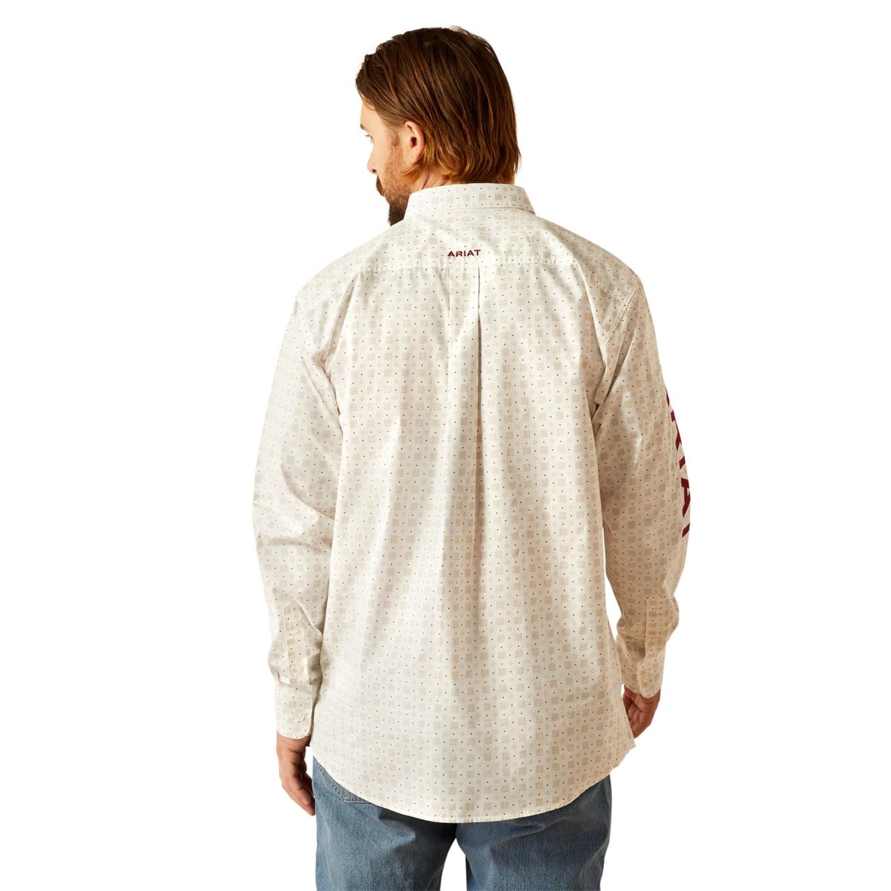 Back of Ariat Men's Team King Classic Fit Shirt in White/Brick
