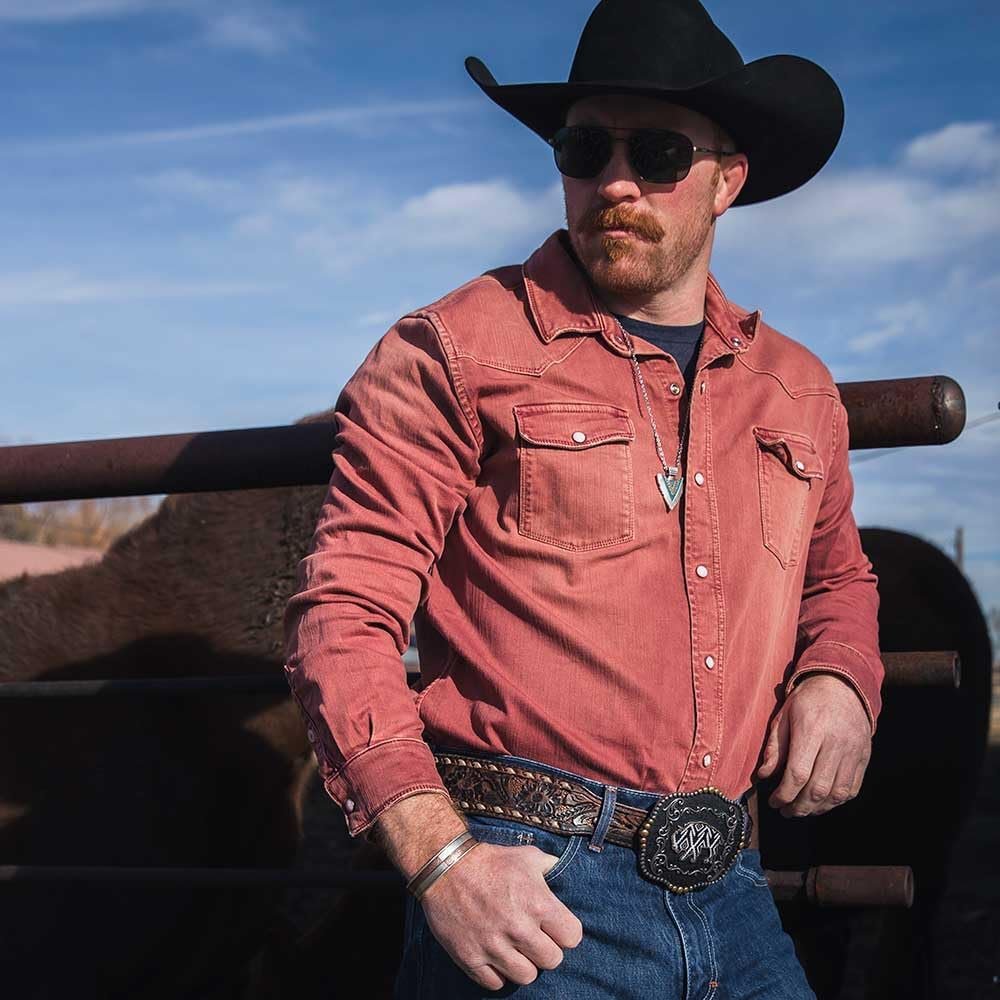 Cowboy Wearing Montana Silversmiths Men's Inner Light Cuff Bracelet
