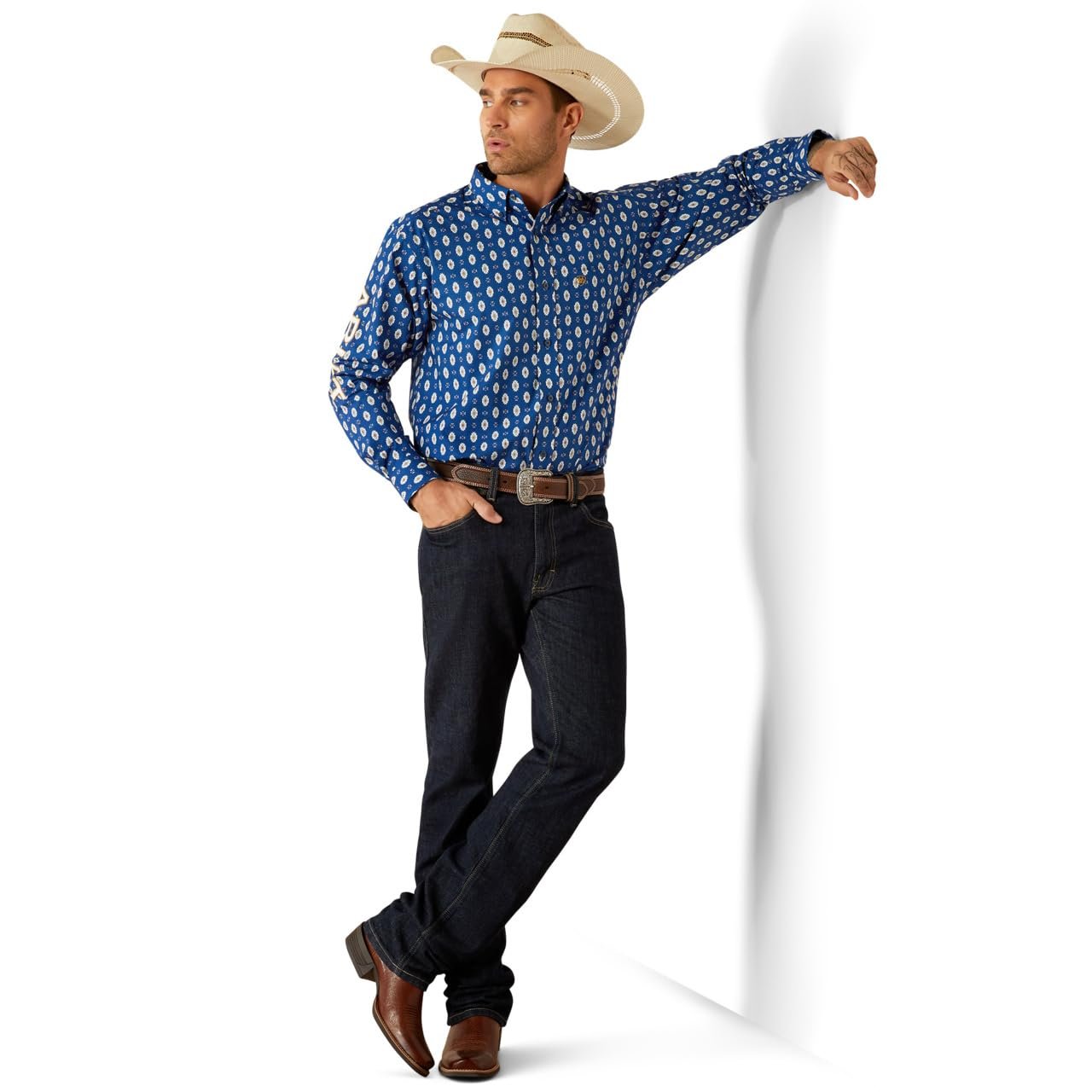 Cowboy Wearing Ariat Men's Team Dax Classic Fit Shirt