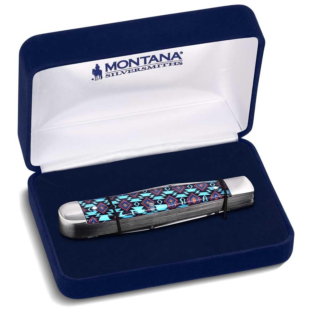 
                  
                    Montana Silversmiths Desert Showdown Trapper Knife in Blue Padded Box
                  
                