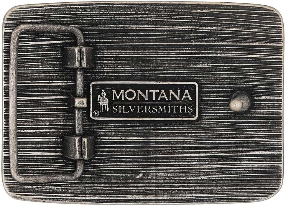 Back of Montana Silversmiths Men's DB Buckin' Stock Attitude Buckle, Showing Montana Silversmiths Engraving
