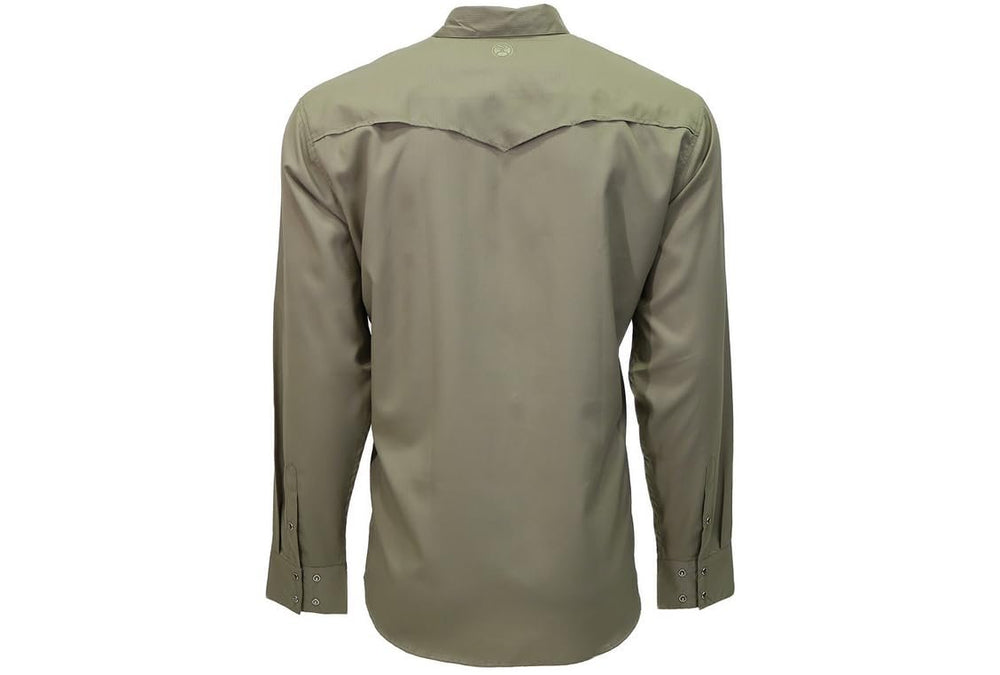 
                  
                    Back of HOOEY Men's Sol Long Sleeve Pearl Snap Shirt Olive
                  
                
