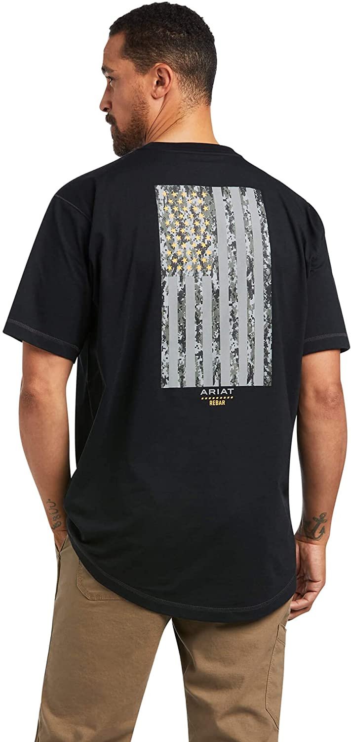 Back of Ariat Men's Rebar Workman Reflective Flag T-Shirt in 