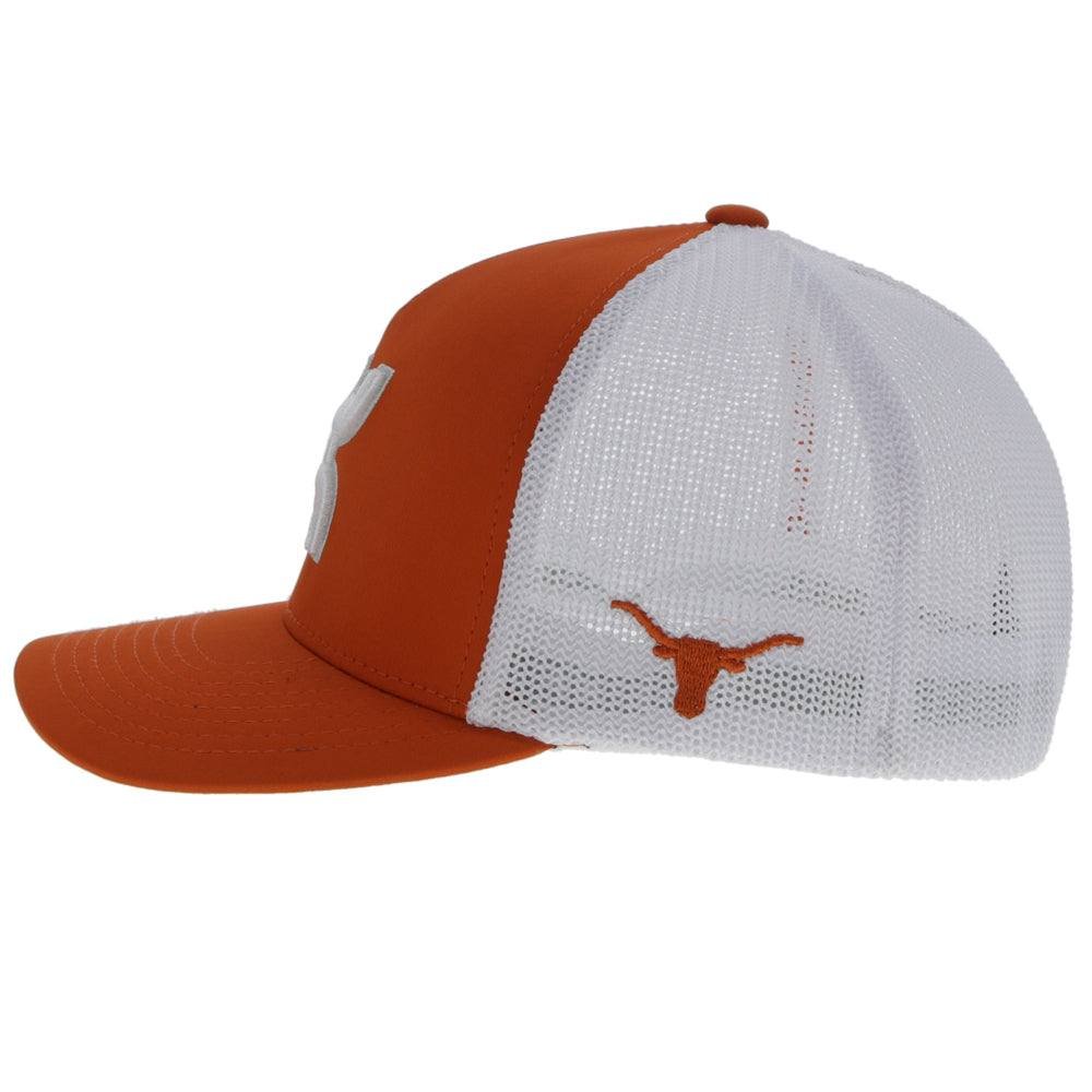 Left side of Hooey University of Texas Flexfit Hat, Orange/White