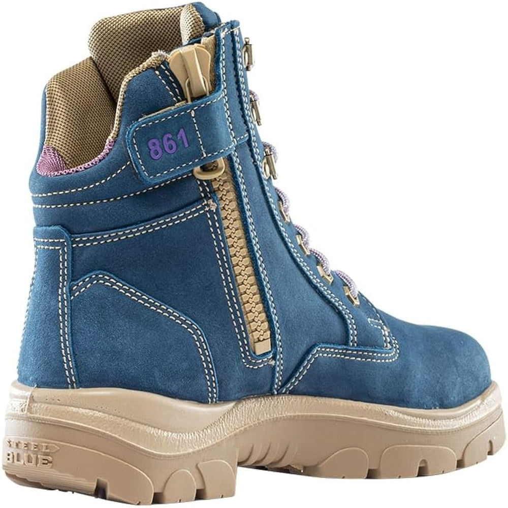 
                  
                    Angled Back View of Steel Blue Southern Cross Ladies Safety Boot in Blue
                  
                