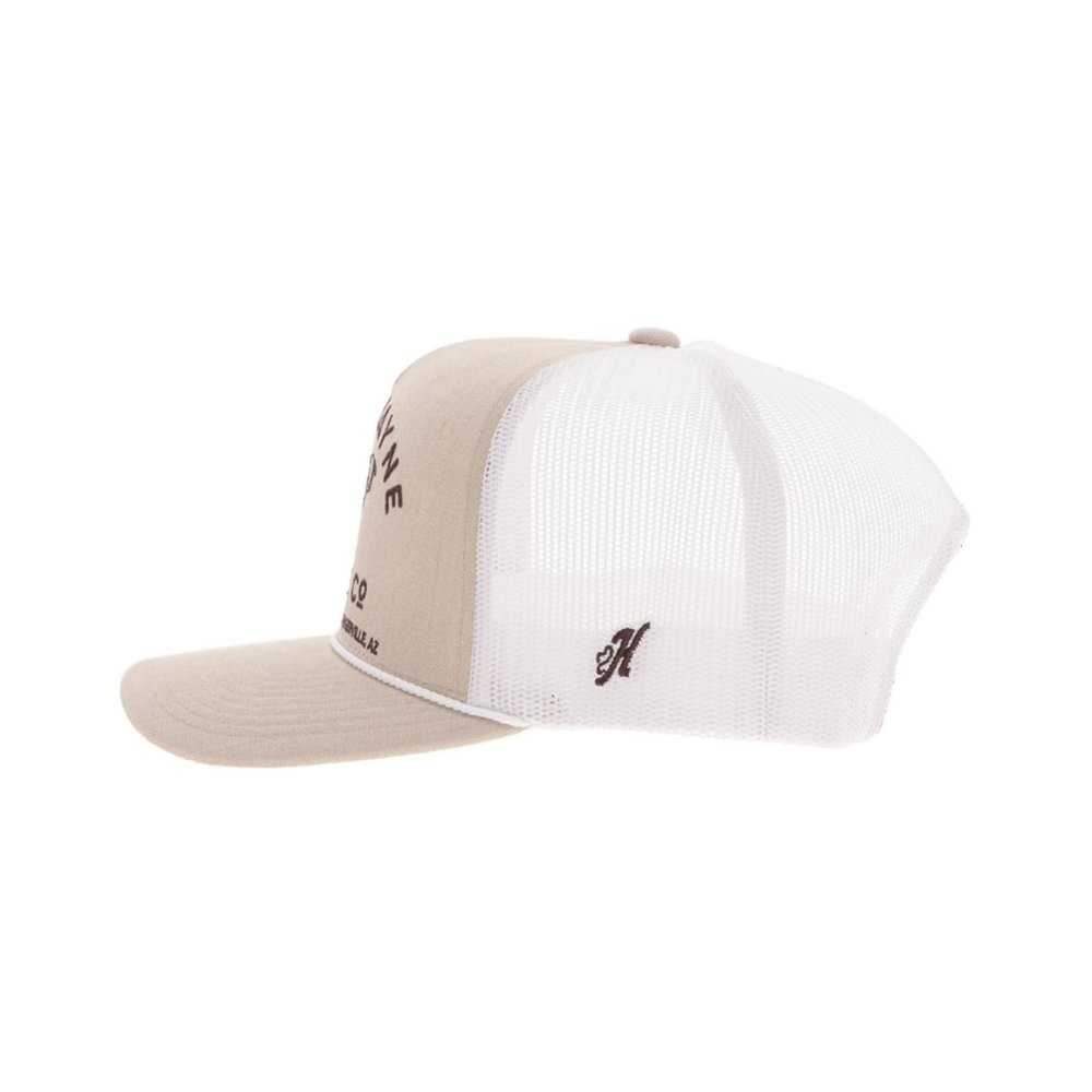 Hooey John Wayne 5-Panel Trucker Hat, Tan/White
