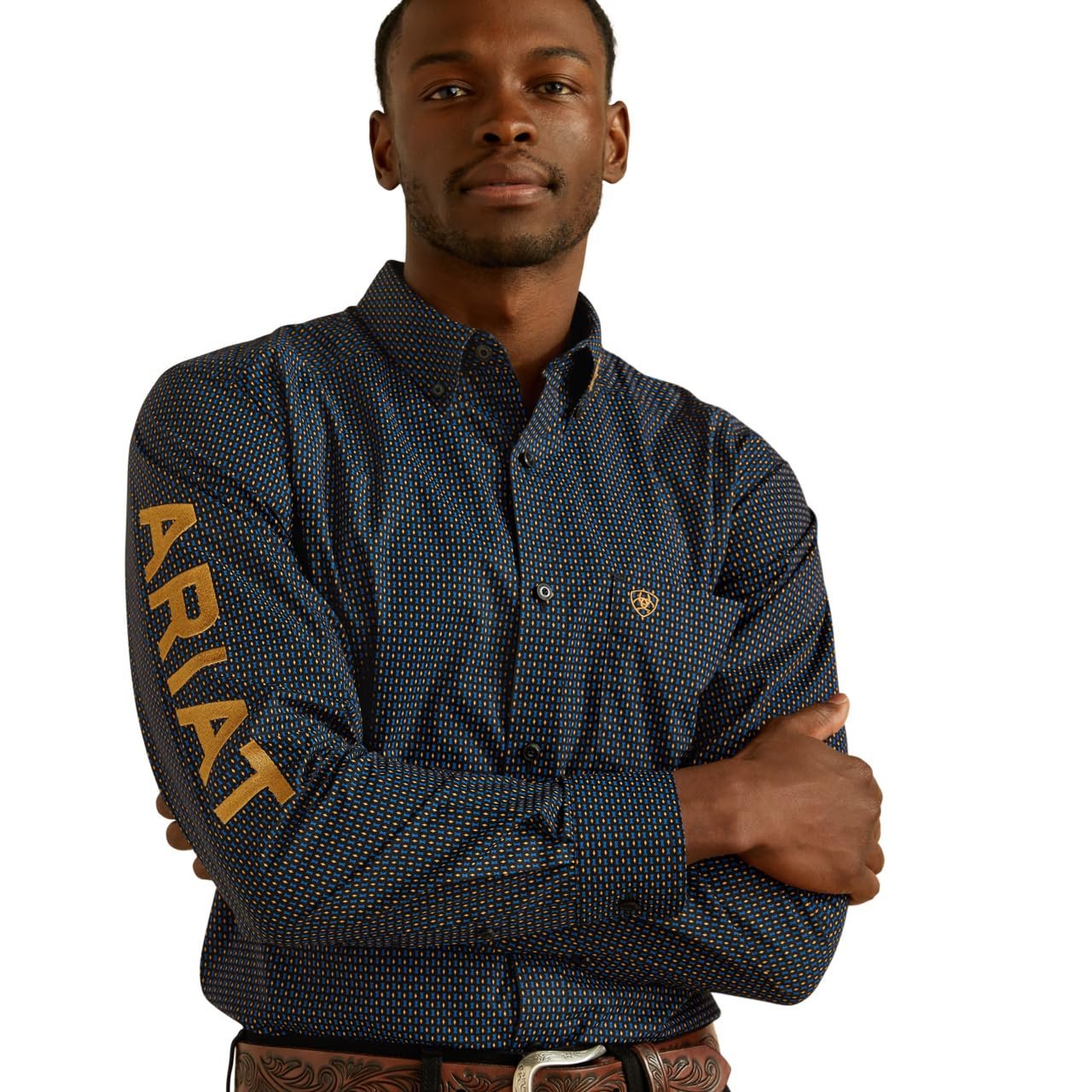 Ariat Men's Team Portland Fitted Shirt, Black/Gold Large