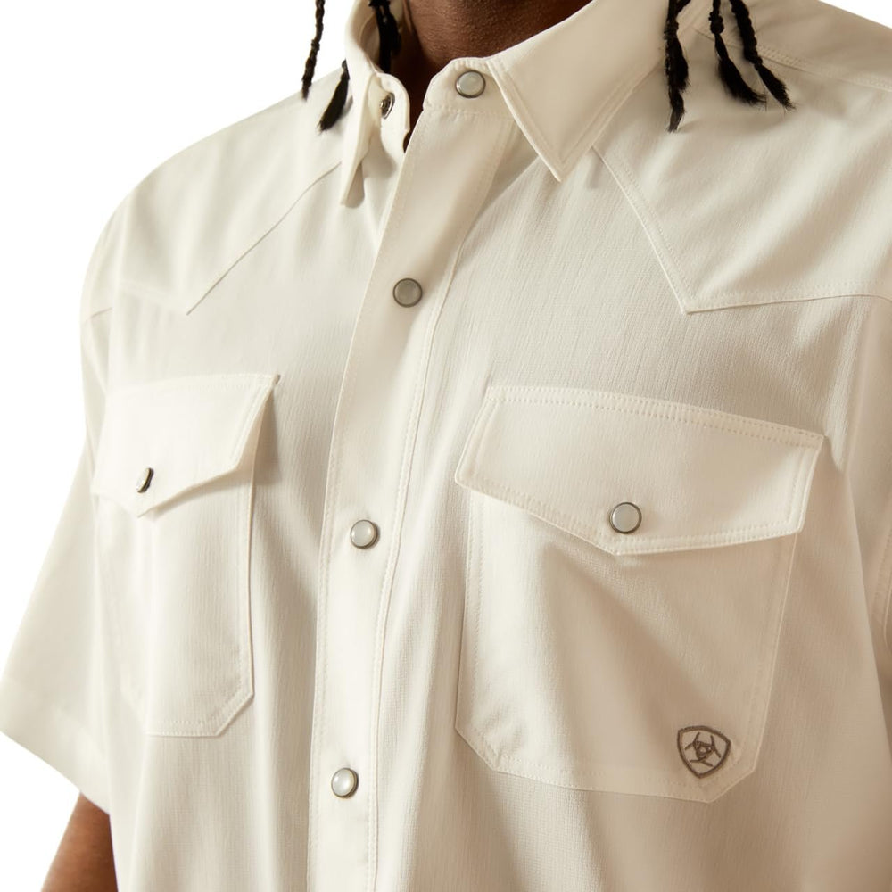 
                  
                    Close-up of Front Pockets of Ariat Men's Western VentTEK Classic Fit Shirt in White
                  
                