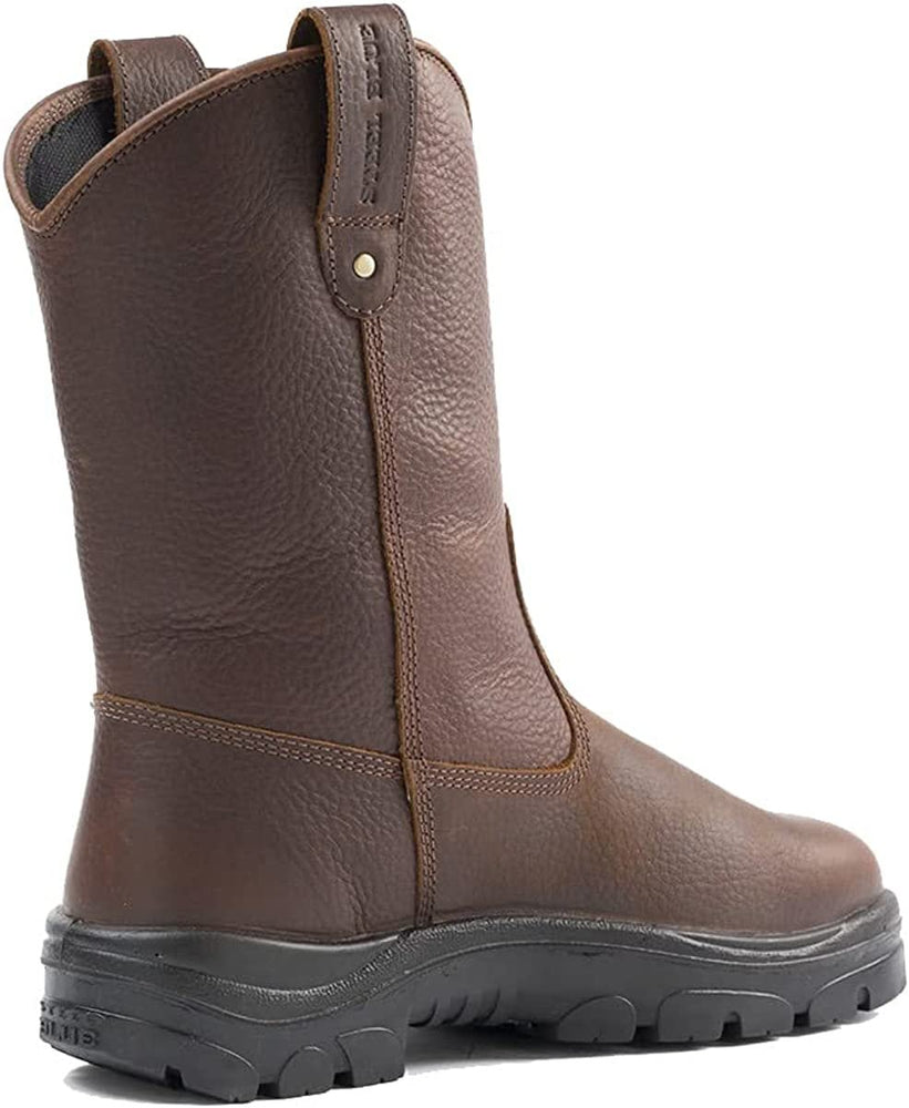 
                  
                    Angled Right Side of Steel Blue Heeler TPU Pull On Steel Toe Leather Work Boot in Oak
                  
                