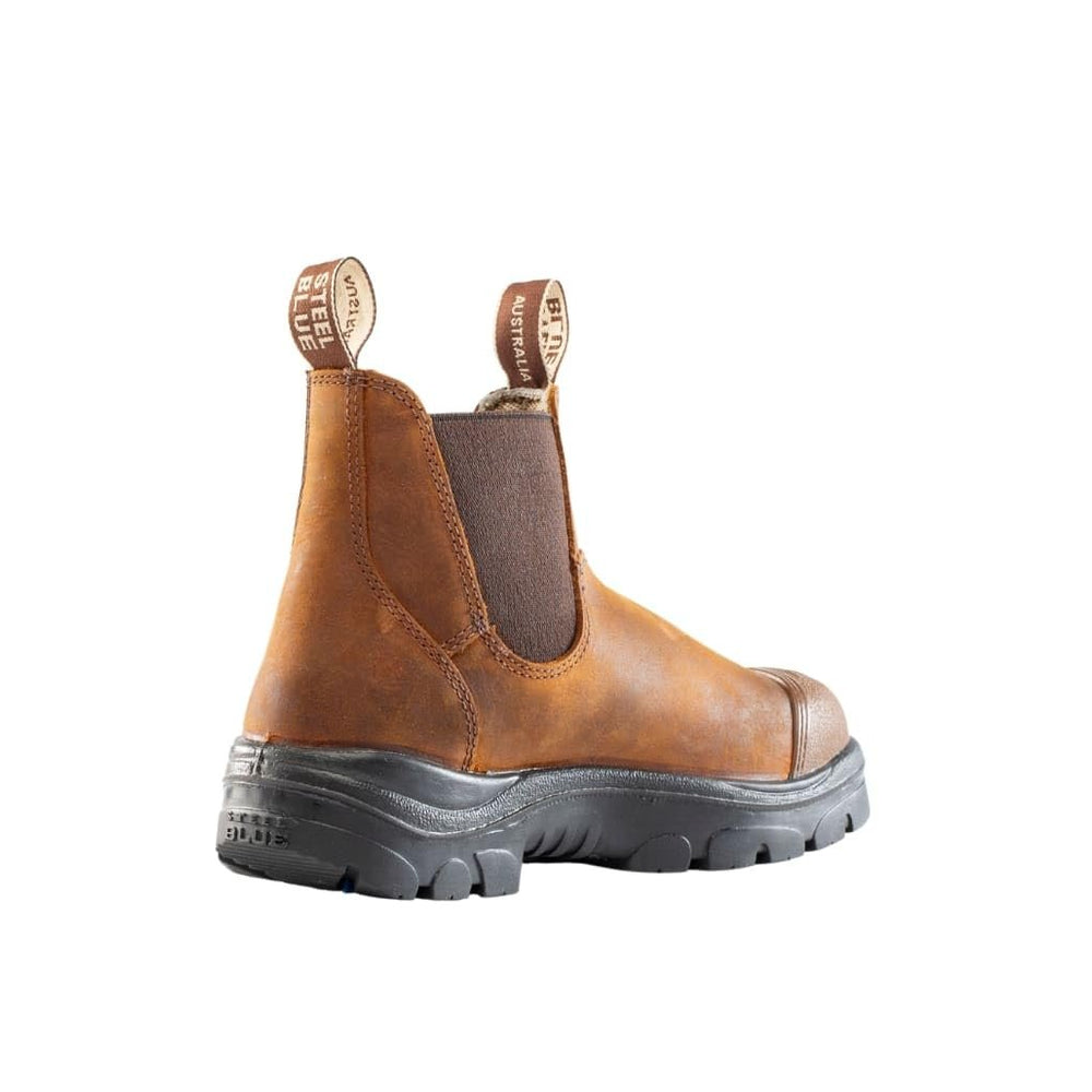
                  
                    Back Angled View of Steel Blue Hobart: Scuff Cap Work Boot in Brown
                  
                