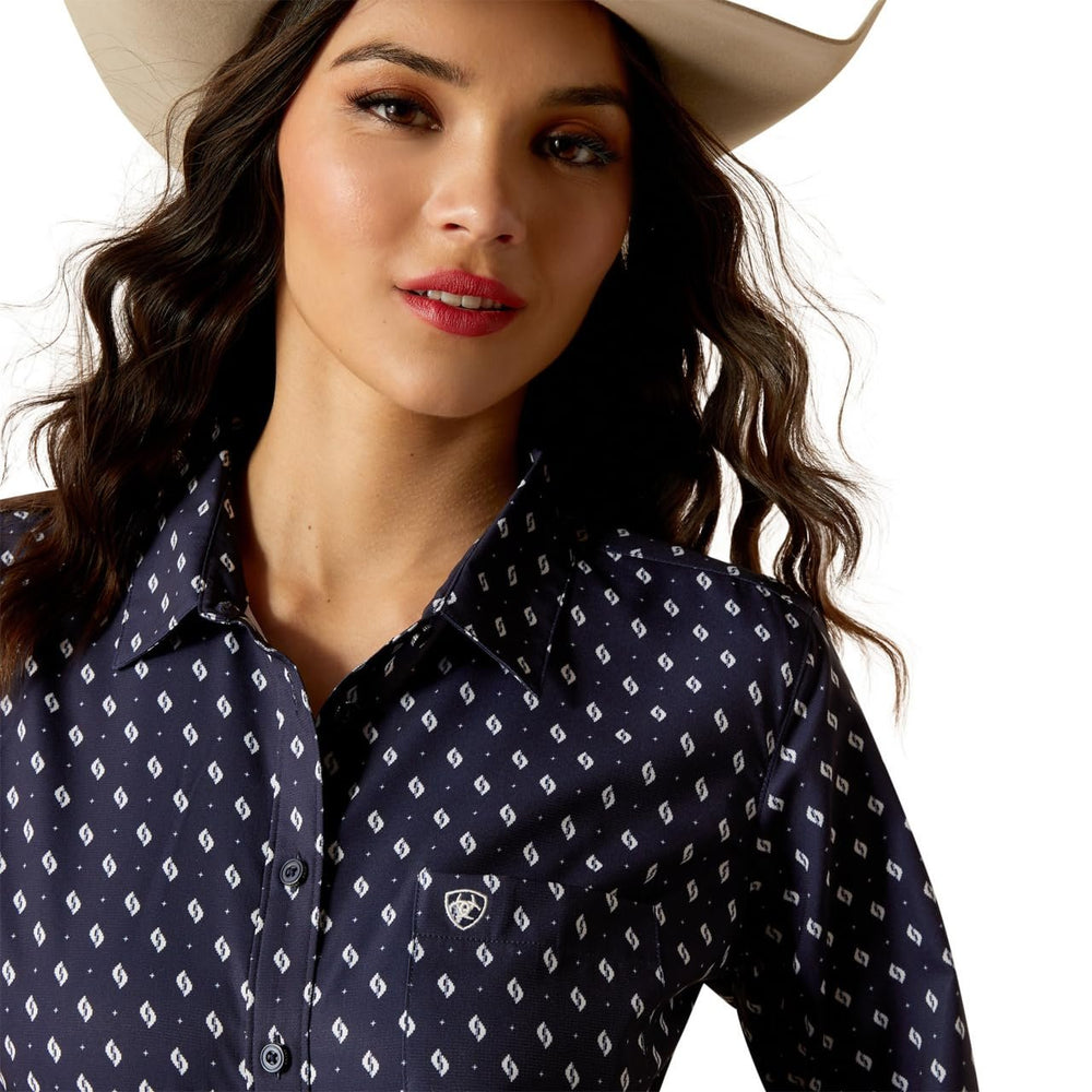 
                  
                    Close-up of Ariat Women's Team Kirby Stretch Shirt in Zona Geo Print
                  
                
