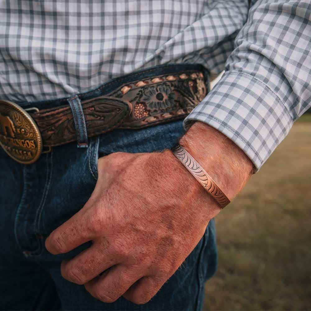 
                  
                    Man Wearing Montana Silversmiths Men's Fearless Destiny Cuff Bracelet
                  
                