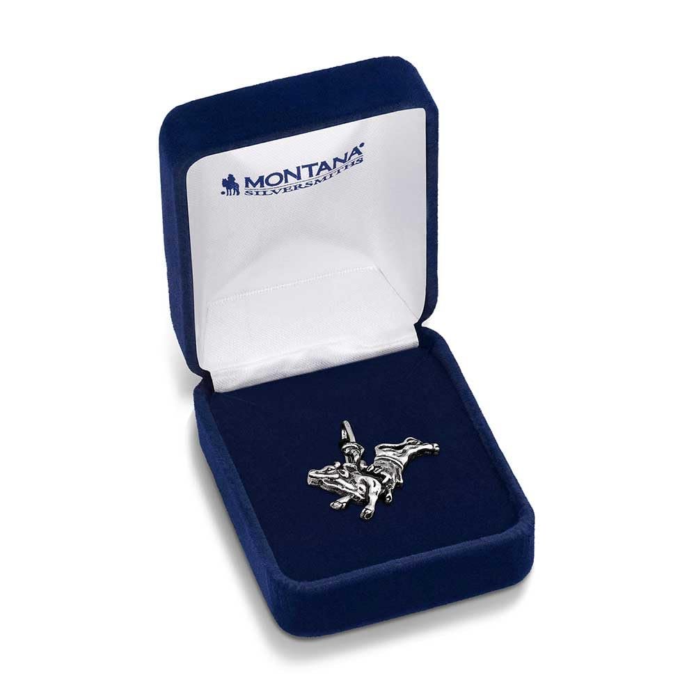 
                  
                    Rider’s Resolve Hat Clip in presentation box. The bull rider hat clip is displayed in a Montana Silversmiths gift box, perfect for collectors and rodeo fans
                  
                