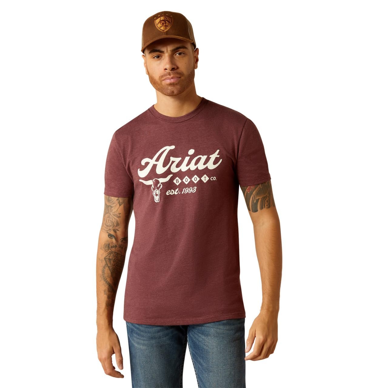 Ariat Men's Established Boot Co. T-Shirt in Maroon Heather