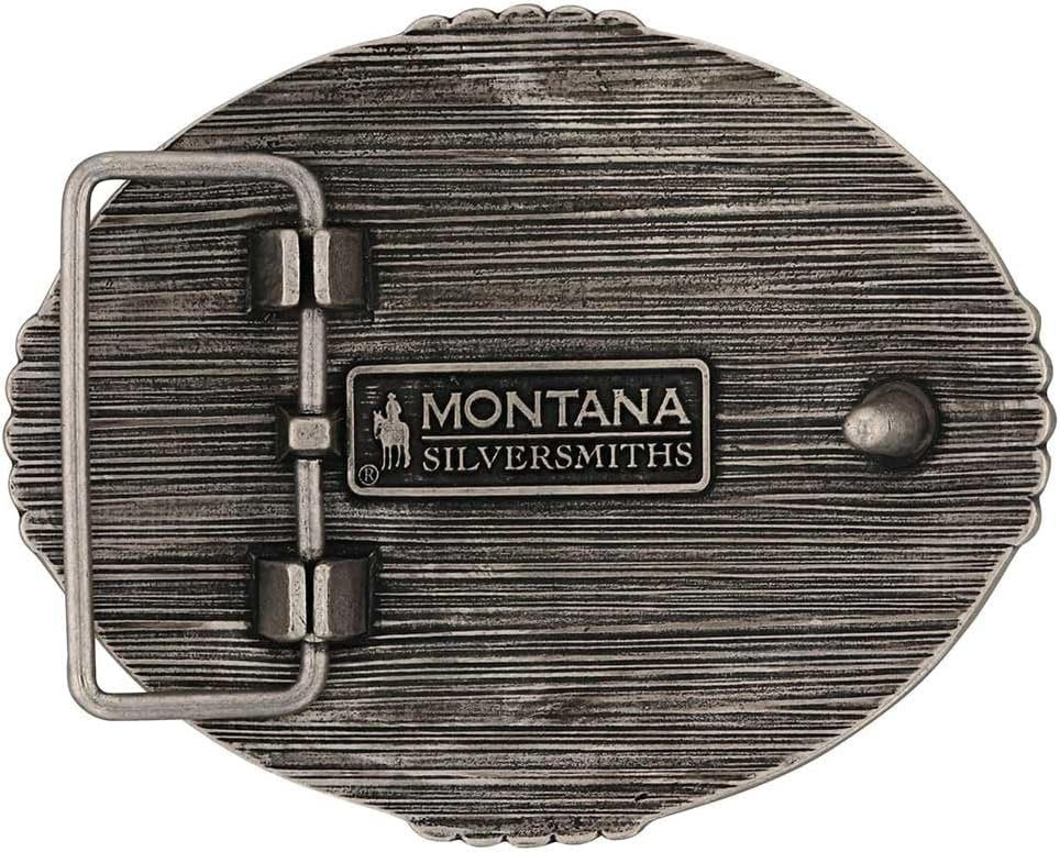 Back of Montana Silversmiths Men's Sunrise Bronc Attitude Belt Buckle