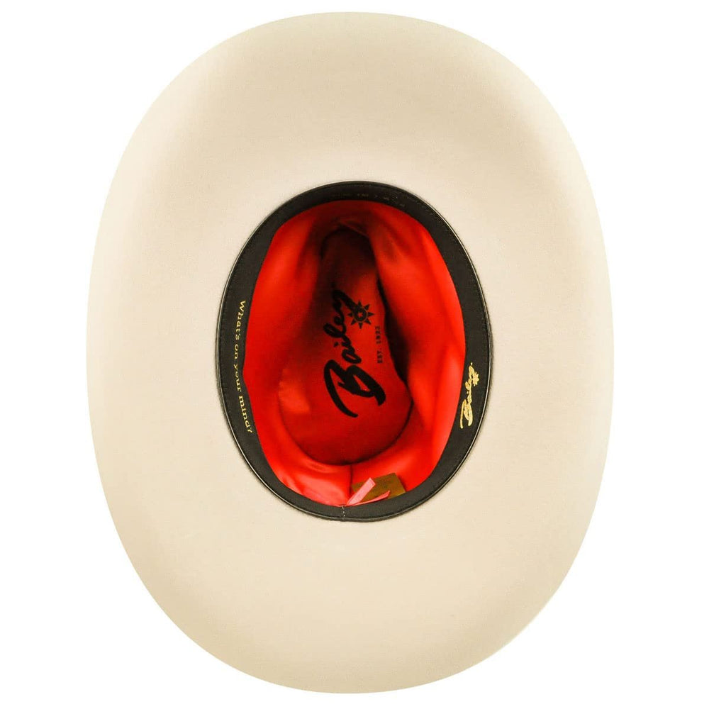 
                  
                    Interior View of Bailey Elbridge 3X Western Hat in Silverbelly, showcasing its lining
                  
                