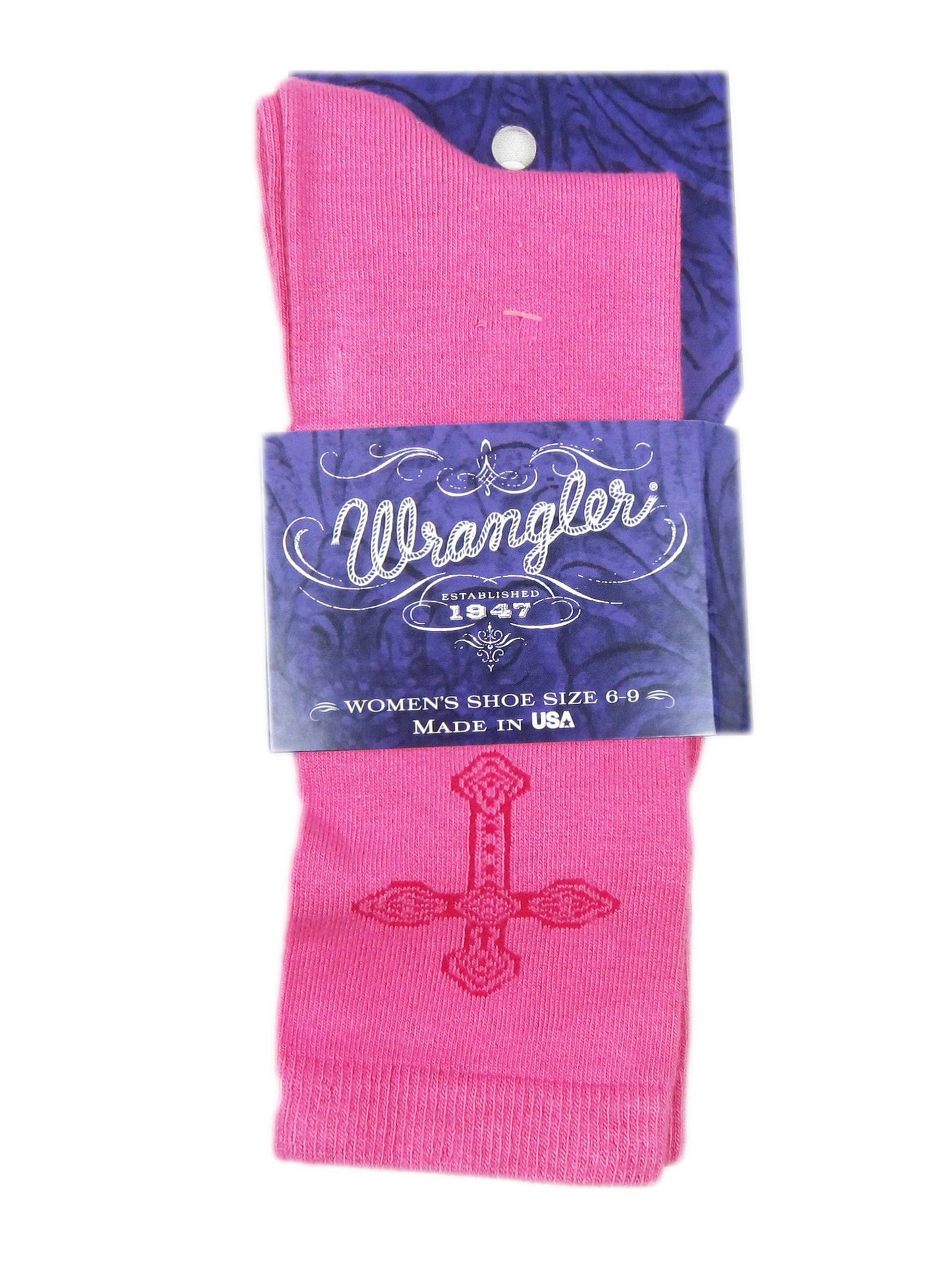 Wrangler Pink Cross Crew Socks Front