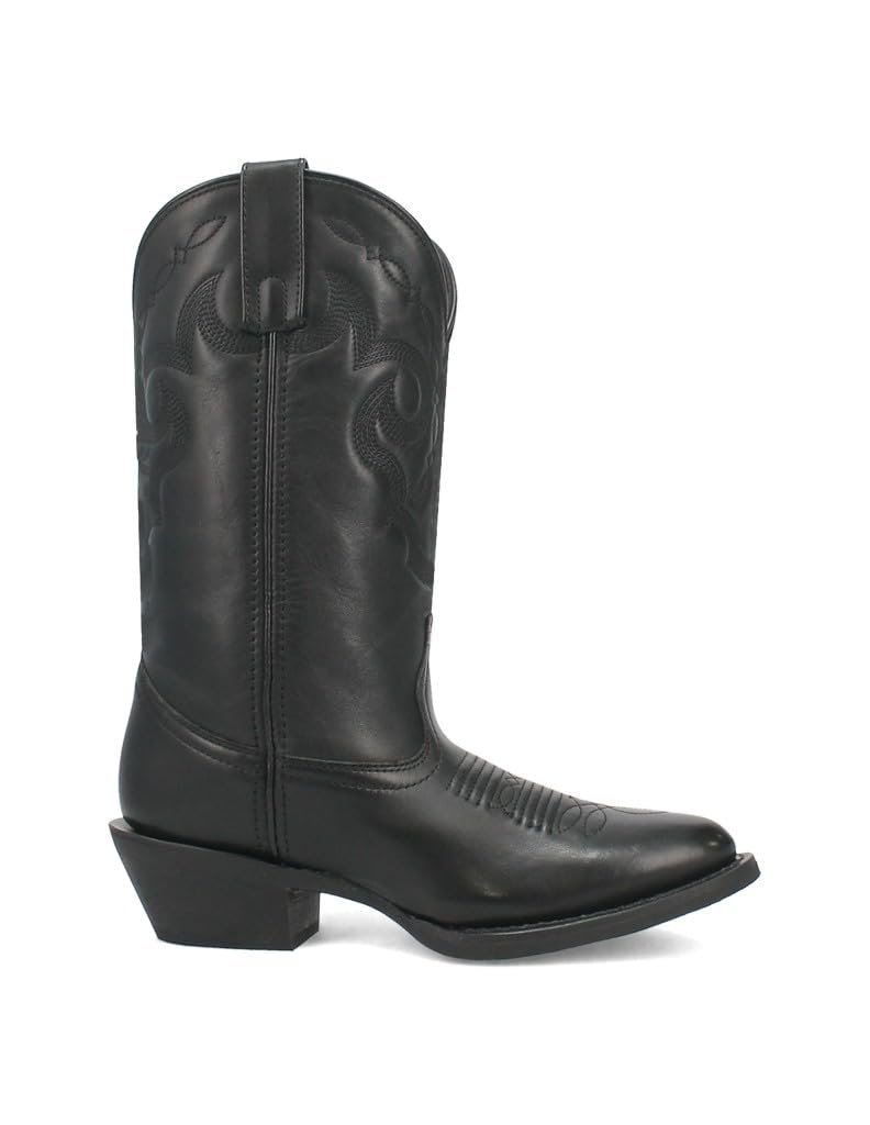 Side profile shot of the black Laredo Women’s Maxine Performance Western Boot, highlighting the stitched shaft design, pull-on tabs, and 2" western heel.