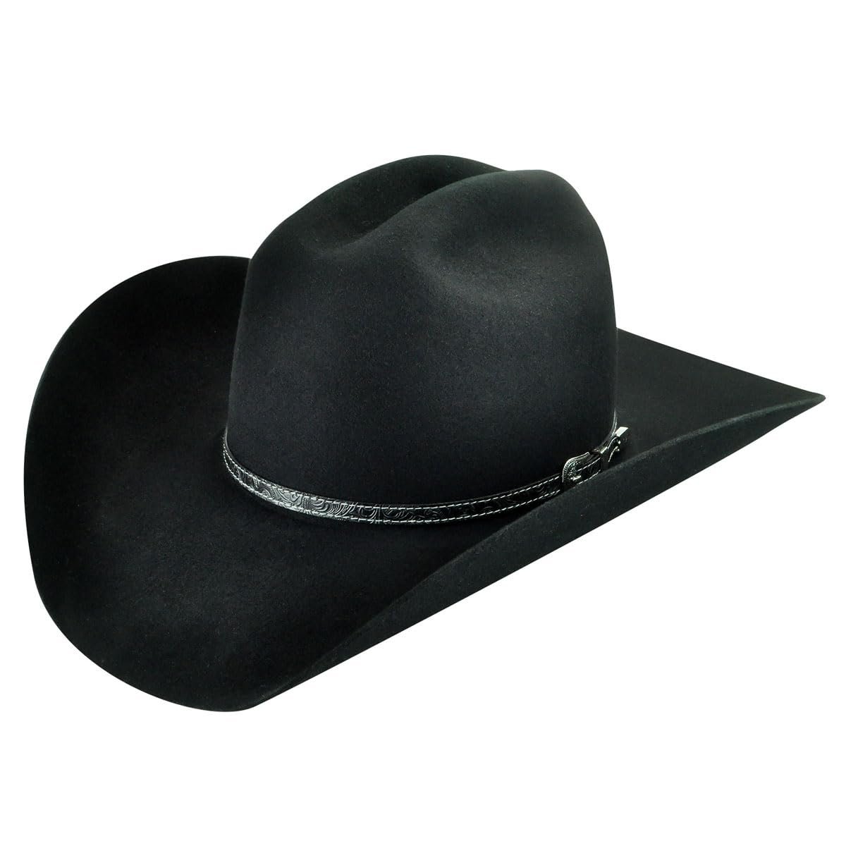 Side Profile of Bailey Roderick 3X Western Hat in Black, Showing Leather Hat Band