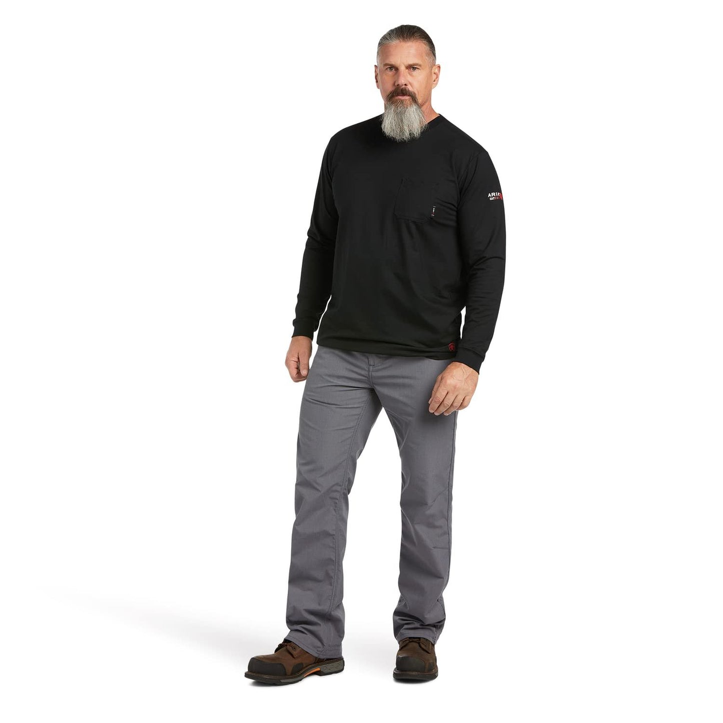 Man Wearing Ariat Men's FR Stretch Logo T-Shirt